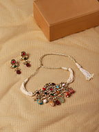 Maharani Multi Kundan Choker with Earrings- Ruby Raang | Grocsy