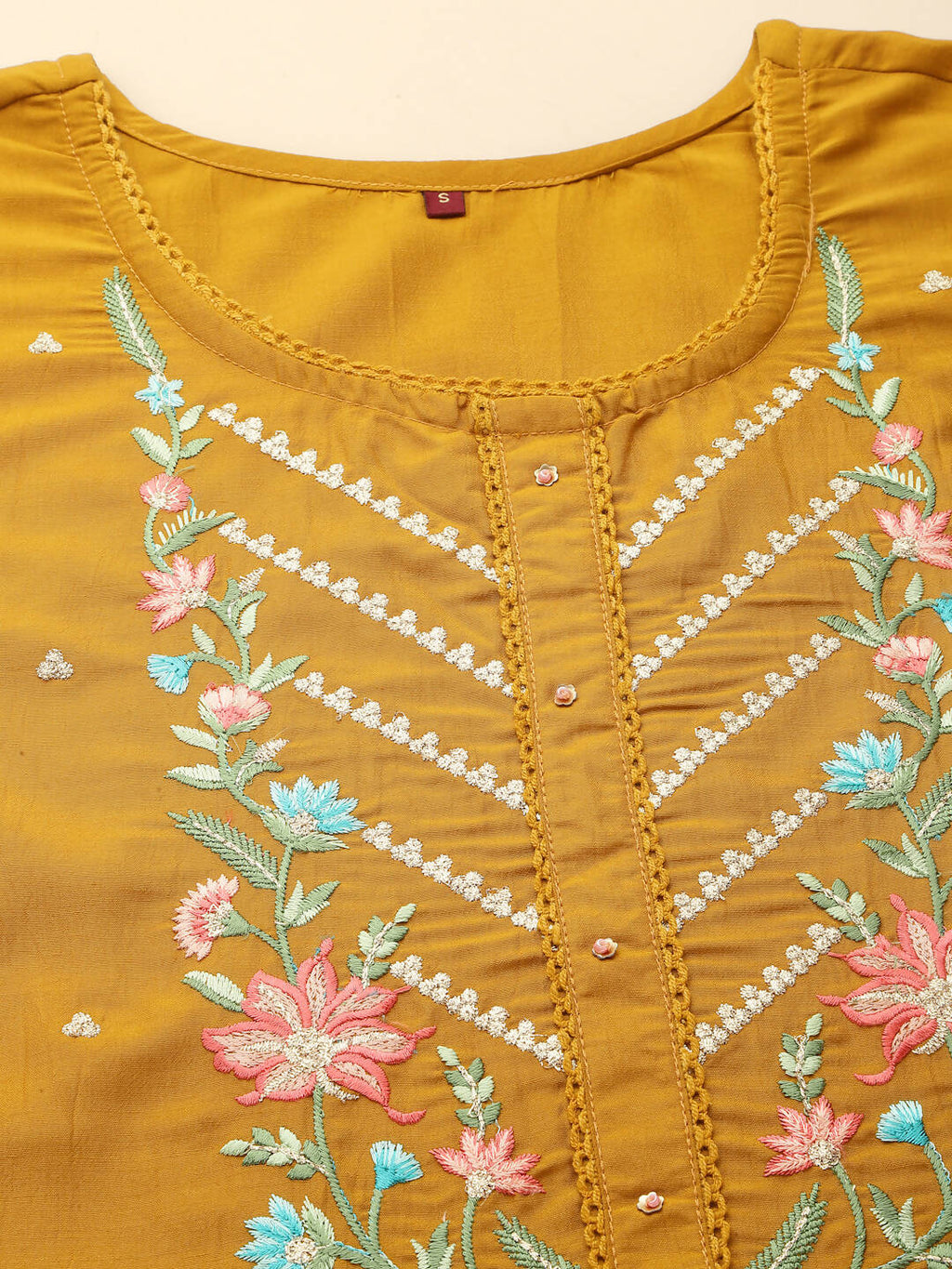 Mustard Embroidered Chinon Straight Kurta With Trouser & Dupatta - Salimar | Grocsy