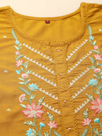 Mustard Embroidered Chinon Straight Kurta With Trouser & Dupatta - Salimar | Grocsy