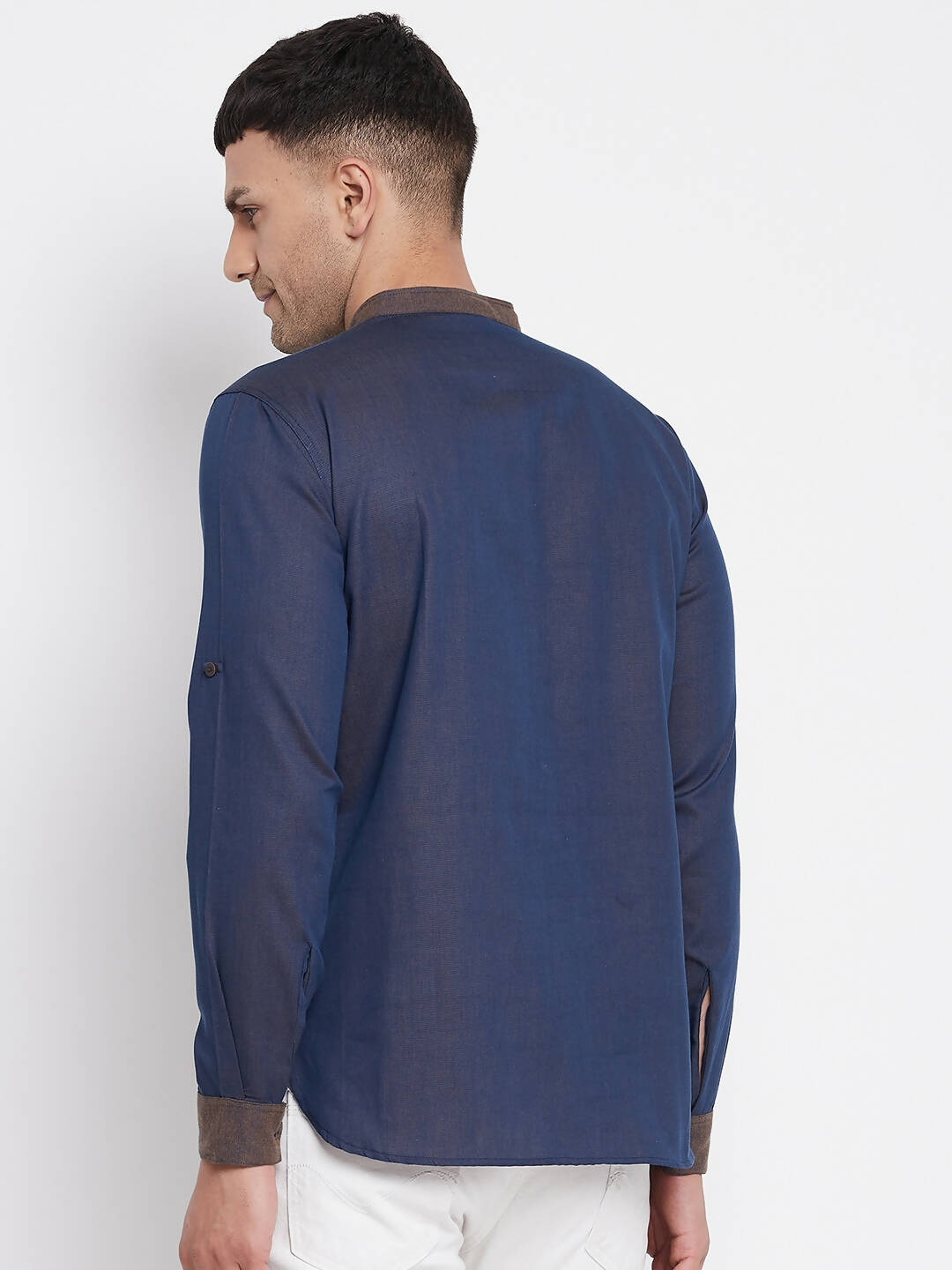 Even Apparels Pure Cotton Blue Men's Kurta With Band Collar | Grocsy