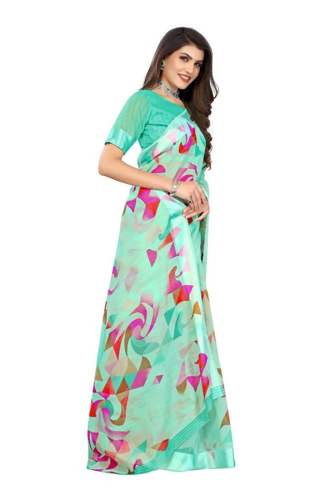 Vamika Green Linen Satin Border Saree | Grocsy