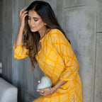 Aayaa Pure Muslin printed Kurti & Pant - Mustard | Grocsy