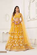 Eilara Women'S Mustard Butterfly Net With Sequins And Embroidery Work Lehenga Choli For Wedding | Grocsy
