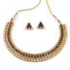 Gold-Polished Traditional White Choker Necklace Jewellery Set For Women/Girls - Wahe Jewels - Swadesiicart