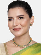 Gold-Polished Traditional Green Choker Necklace Jewellery Set For Women/Girls - Wahe Jewels - Swadesiicart