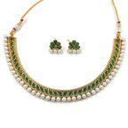 Gold-Polished Traditional Green Choker Necklace Jewellery Set For Women/Girls - Wahe Jewels - Swadesiicart