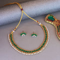 Gold-Polished Traditional Green Choker Necklace Jewellery Set For Women/Girls - Wahe Jewels - Swadesiicart