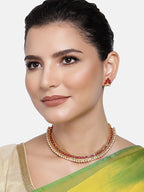 Gold-Polished Traditional Pink Choker Necklace Jewellery Set For Women/Girls - Wahe Jewels - Swadesiicart