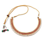 Gold-Polished Traditional Pink Choker Necklace Jewellery Set For Women/Girls - Wahe Jewels - Swadesiicart