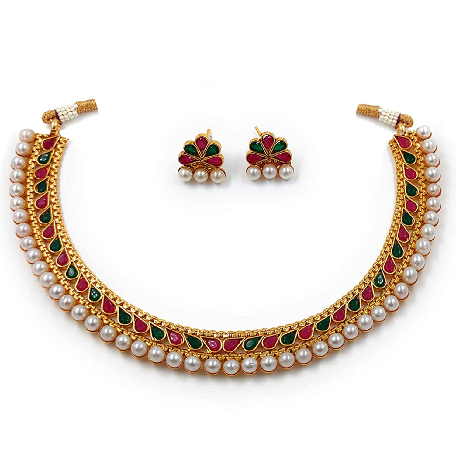 Gold-Polished Traditional Multi Choker Necklace Jewellery Set For Women/Girls - Wahe Jewels - Swadesiicart