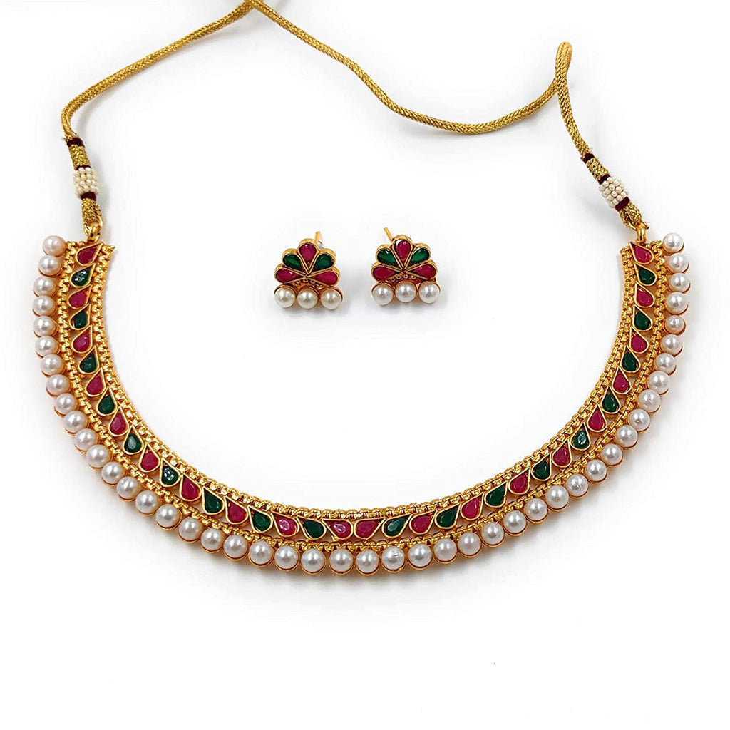 Gold-Polished Traditional Multi Choker Necklace Jewellery Set For Women/Girls - Wahe Jewels - Swadesiicart