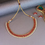 Gold-Polished Traditional Pink Choker Necklace Jewellery Set For Women/Girls - Wahe Jewels - Swadesiicart