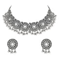 Navratri Ethnic Silver Oxidized Traditional Afghani Choker Necklace Jewellery Set for Women - Wahe Jewels - Swadesiicart