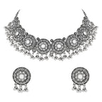 Navratri Ethnic Silver Oxidized Traditional Afghani Choker Necklace Jewellery Set for Women - Wahe Jewels - Swadesiicart