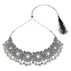 Navratri Ethnic Silver Oxidized Traditional Afghani Choker Necklace Jewellery Set for Women - Wahe Jewels - Swadesiicart