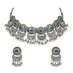 Navratri Oxidised Silver Plated Afghani Choker Necklace Jewellery Set for Women - Wahe Jewels - Swadesiicart