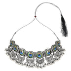 Navratri Oxidised Silver Plated Afghani Choker Necklace Jewellery Set for Women - Wahe Jewels - Swadesiicart
