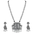 Navratri Ethnic Silver Oxidised Radha Krisha Long Necklace Jewellery With Jhumka Earrings Set For Women/Girls - Wahe Jewels - Swadesiicart