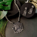 Navratri Ethnic Silver Oxidised Radha Krisha Long Necklace Jewellery With Jhumka Earrings Set For Women/Girls - Wahe Jewels - Swadesiicart