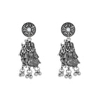 Navratri Ethnic Silver Oxidised Radha Krisha Long Necklace Jewellery With Jhumka Earrings Set For Women/Girls - Wahe Jewels - Swadesiicart