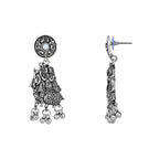 Navratri Ethnic Silver Oxidised Radha Krisha Long Necklace Jewellery With Jhumka Earrings Set For Women/Girls - Wahe Jewels - Swadesiicart