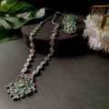 Navratri Ethnic Silver Oxidised Peacock Feather Ghungroo Long Necklace Jewellery Set For Women/Girls - Wahe Jewels - Swadesiicart