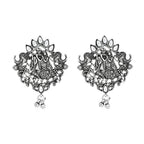 Navratri Ethnic Stylish Silver Oxidised Radha Krishna Design Long Necklace Jewellery Set for Women And Girls - Wahe Jewels - Swadesiicart