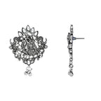 Navratri Ethnic Stylish Silver Oxidised Radha Krishna Design Long Necklace Jewellery Set for Women And Girls - Wahe Jewels - Swadesiicart