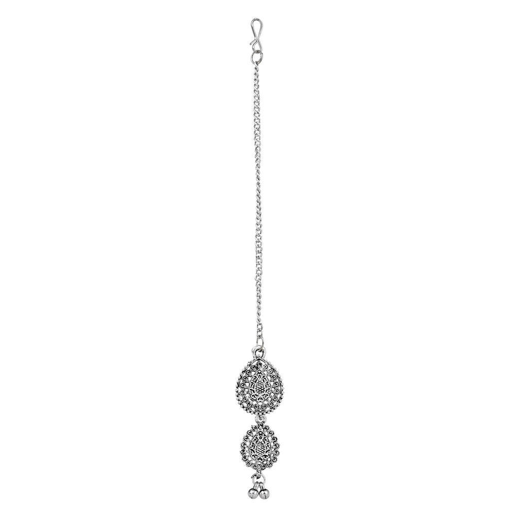 Navratri Ethnic Silver Oxidised Floral Design Ghungroo Long Necklace Jewellery With Jhumka Earrings Set For Women/Girls - Wahe Jewels - Swadesiicart