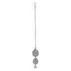 Navratri Ethnic Silver Oxidised Floral Design Ghungroo Long Necklace Jewellery With Jhumka Earrings Set For Women/Girls - Wahe Jewels - Swadesiicart