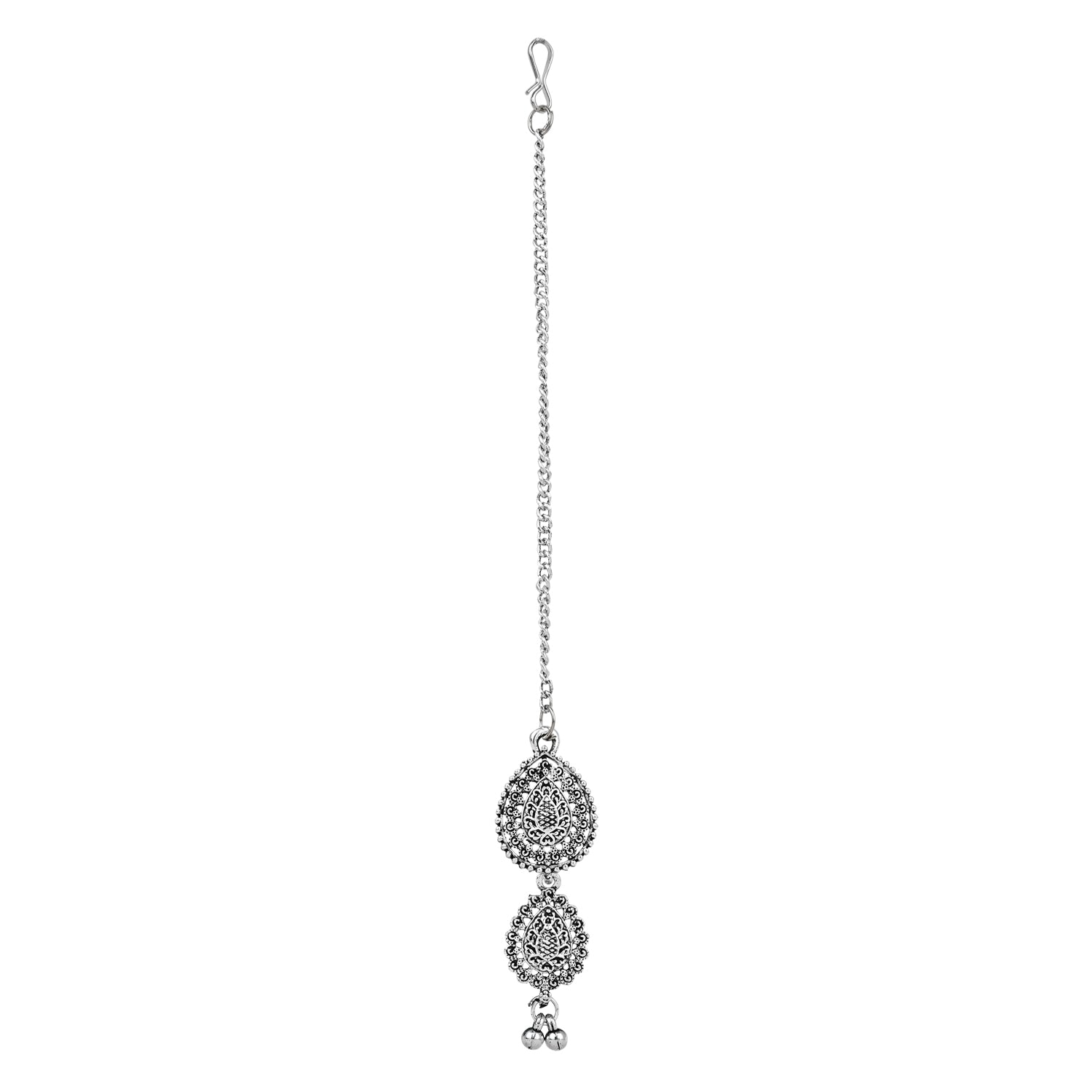 Navratri Ethnic Silver Oxidised Floral Design Ghungroo Long Necklace Jewellery With Jhumka Earrings Set For Women/Girls - Wahe Jewels - Swadesiicart