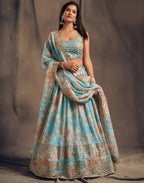 Lehenga Mart Designer Bollywood Style Wedding Wear Lehenga Choli - Aqua | Grocsy