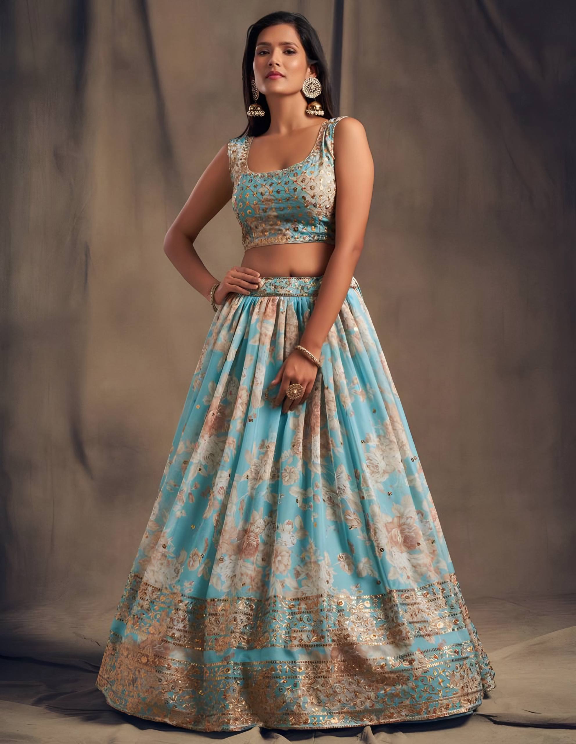 Lehenga Mart Designer Bollywood Style Wedding Wear Lehenga Choli - Aqua | Grocsy