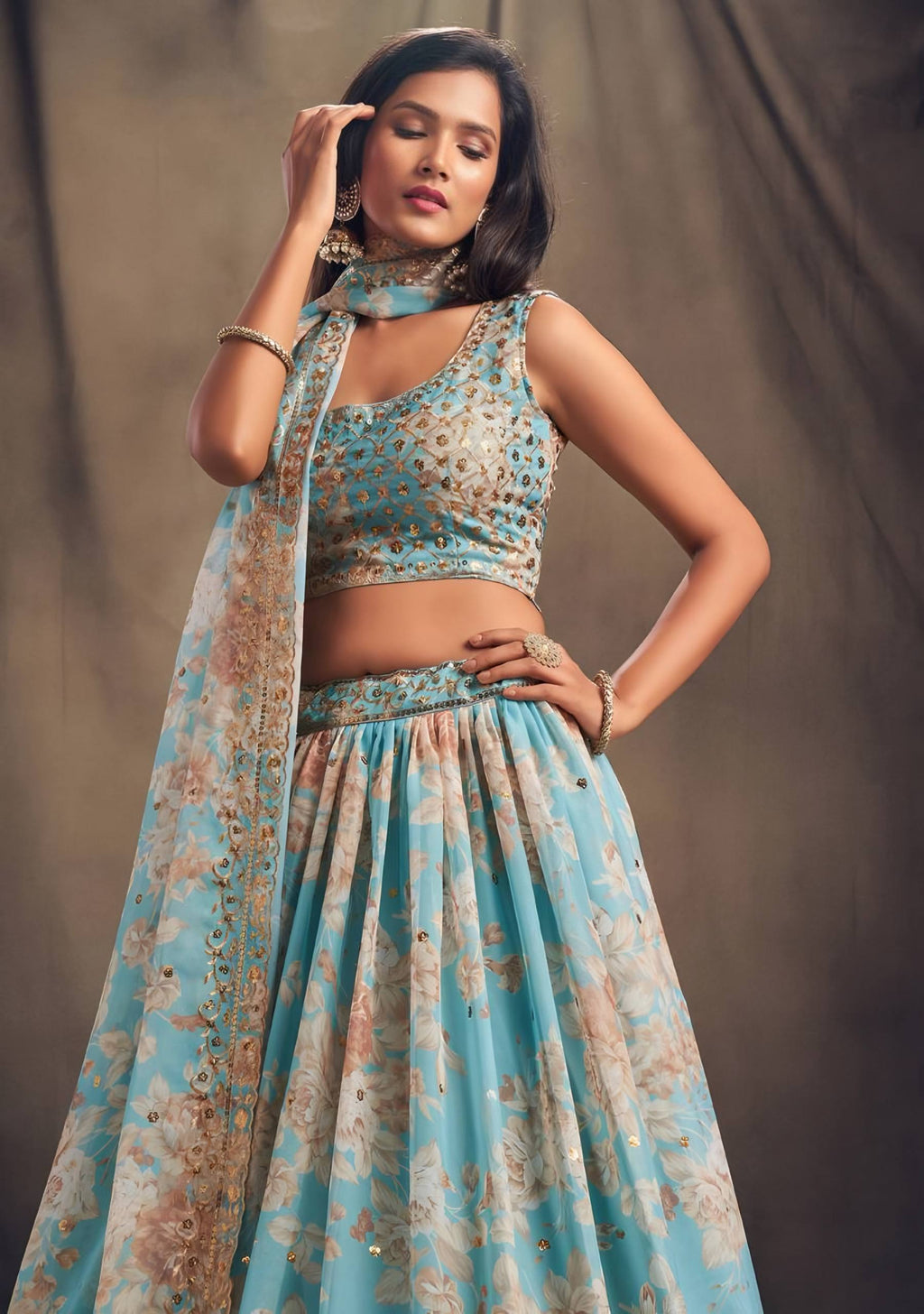 Lehenga Mart Designer Bollywood Style Wedding Wear Lehenga Choli - Aqua | Grocsy