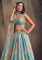 Lehenga Mart Designer Bollywood Style Wedding Wear Lehenga Choli - Aqua | Grocsy