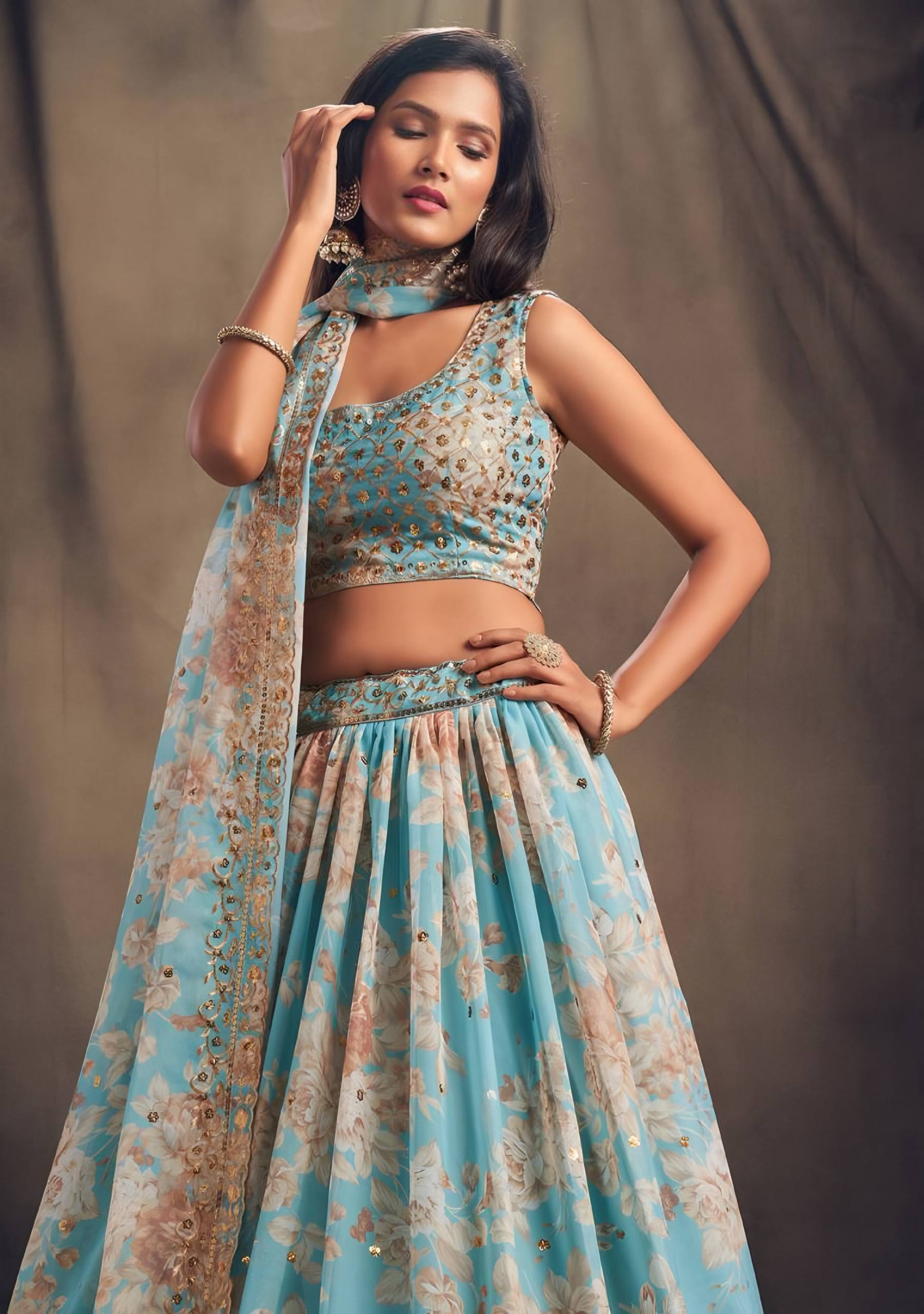 Lehenga Mart Designer Bollywood Style Wedding Wear Lehenga Choli - Aqua | Grocsy