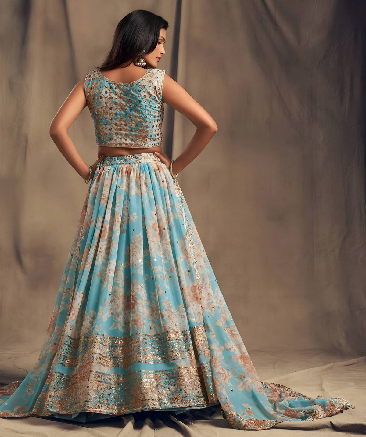 Lehenga Mart Designer Bollywood Style Wedding Wear Lehenga Choli - Aqua | Grocsy