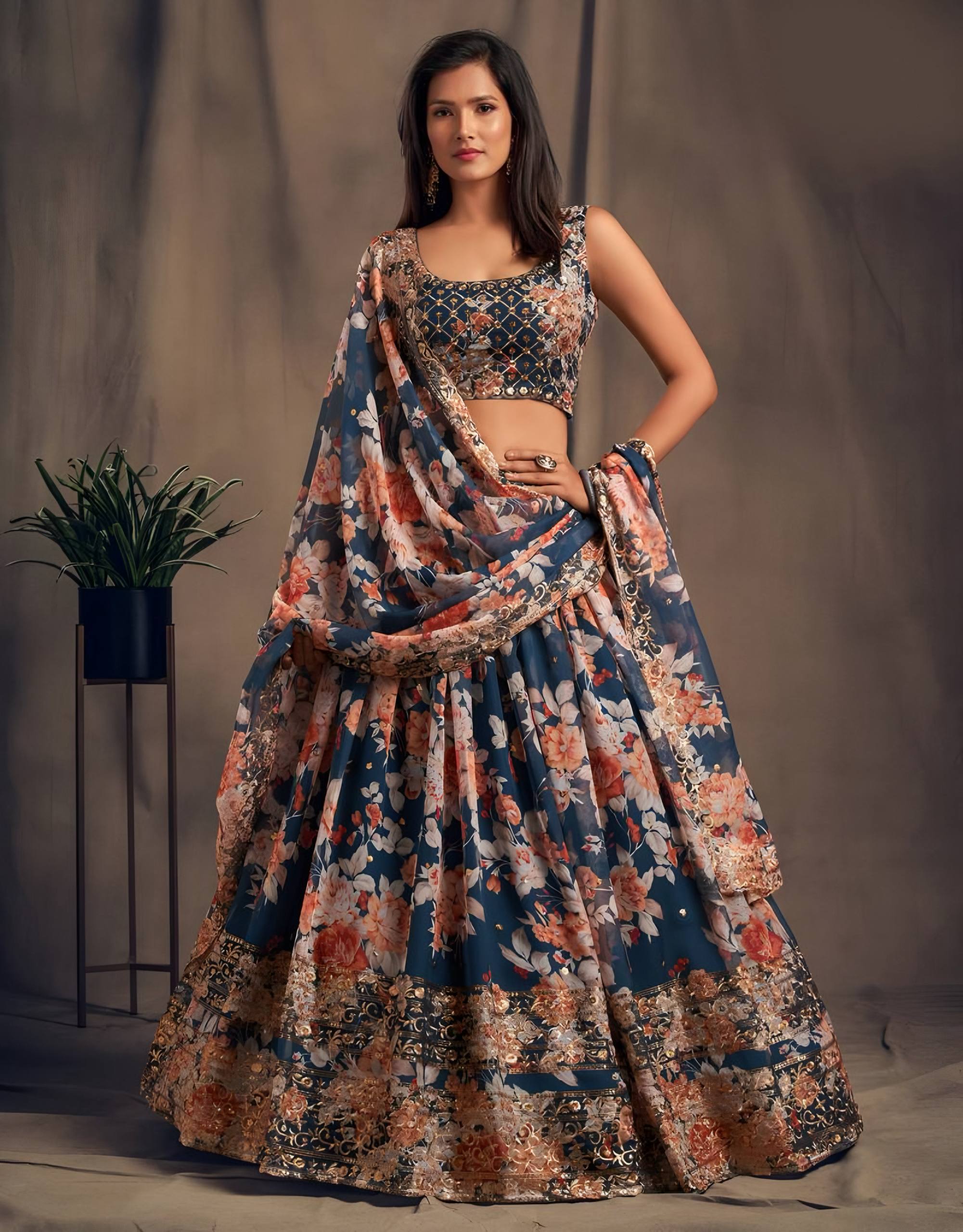 Lehenga Mart Designer Bollywood Style Wedding Wear Lehenga Choli - Navy Blue | Grocsy
