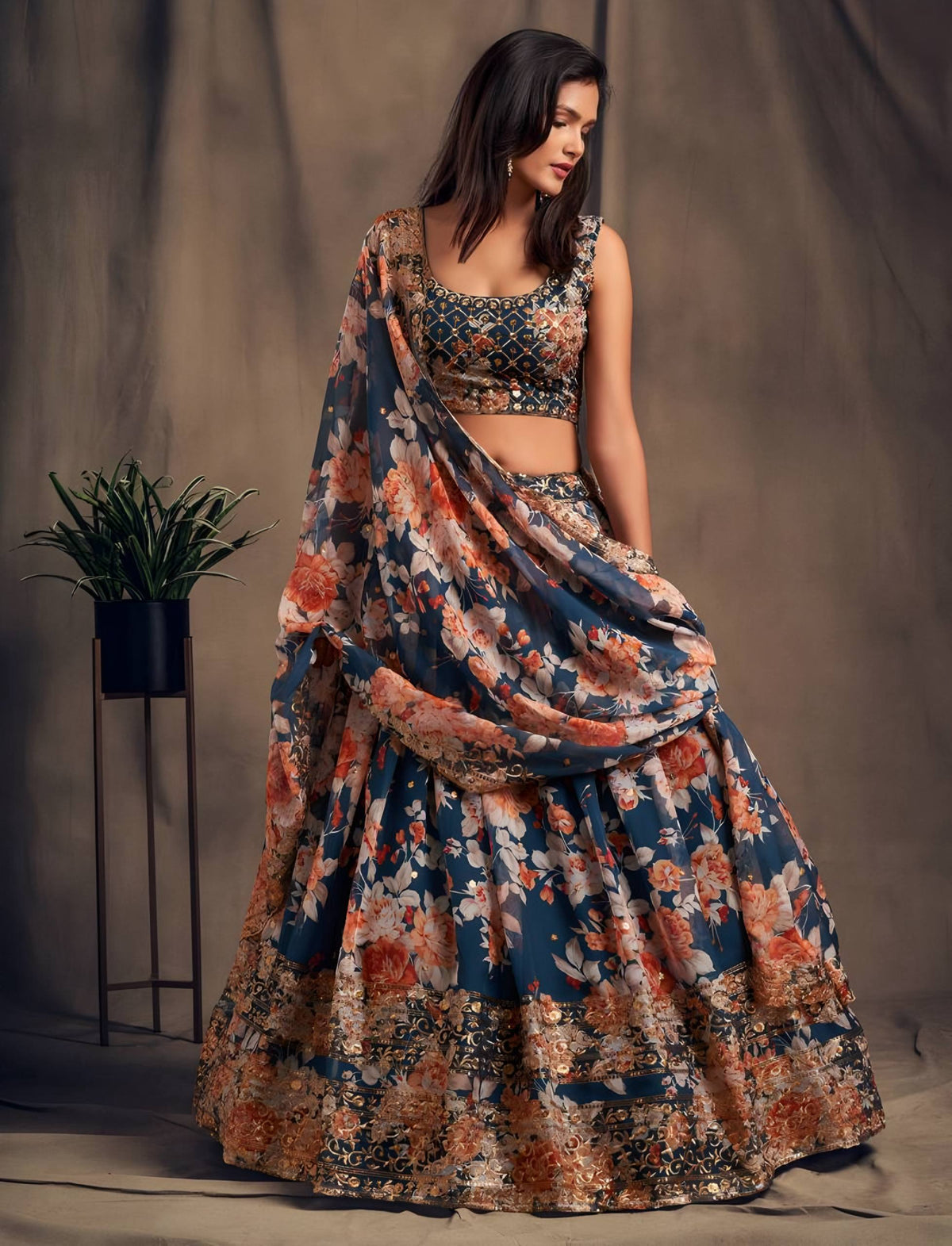 Lehenga Mart Designer Bollywood Style Wedding Wear Lehenga Choli - Navy Blue | Grocsy