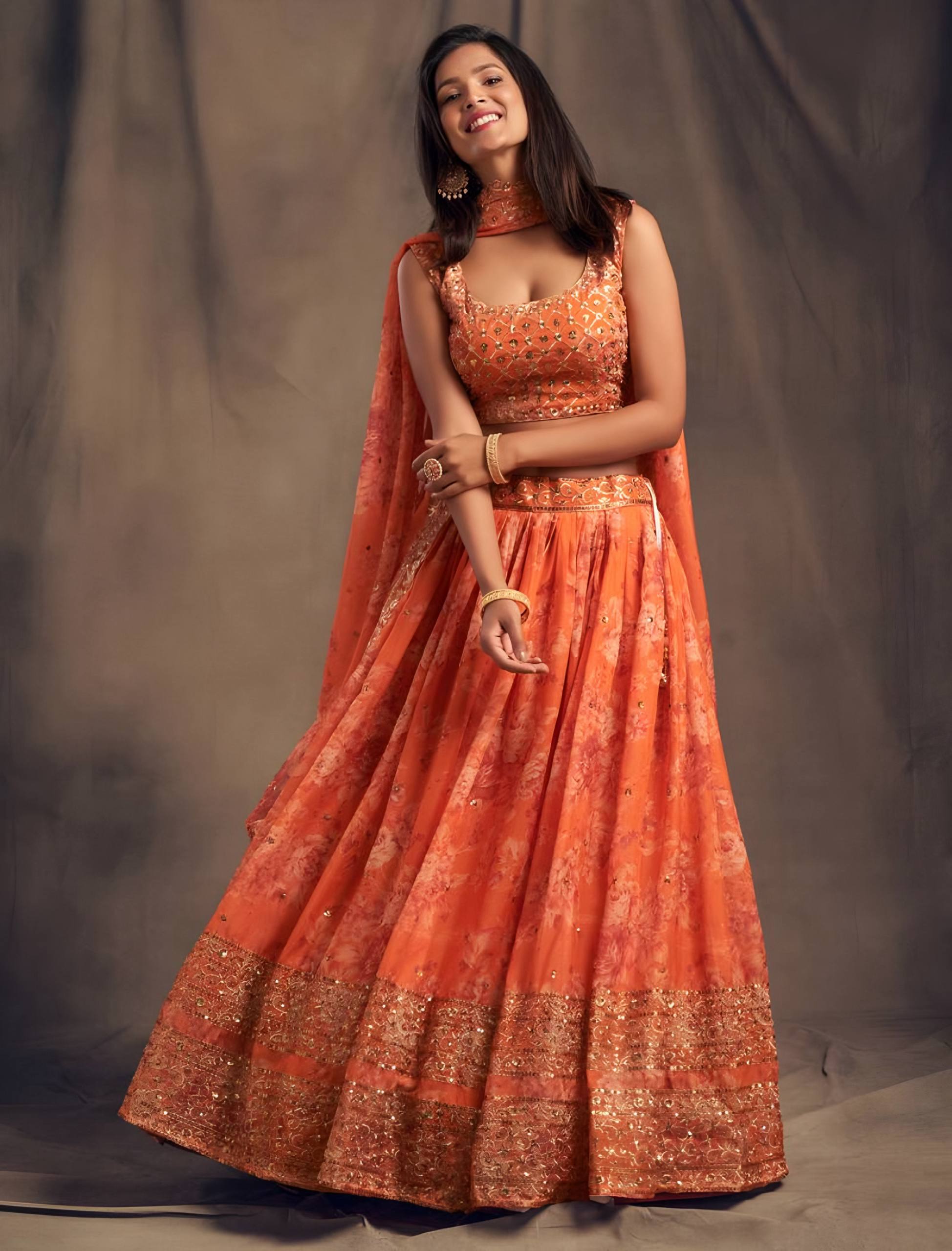 Lehenga Mart Designer Bollywood Style Wedding Wear Lehenga Choli - Orange | Grocsy
