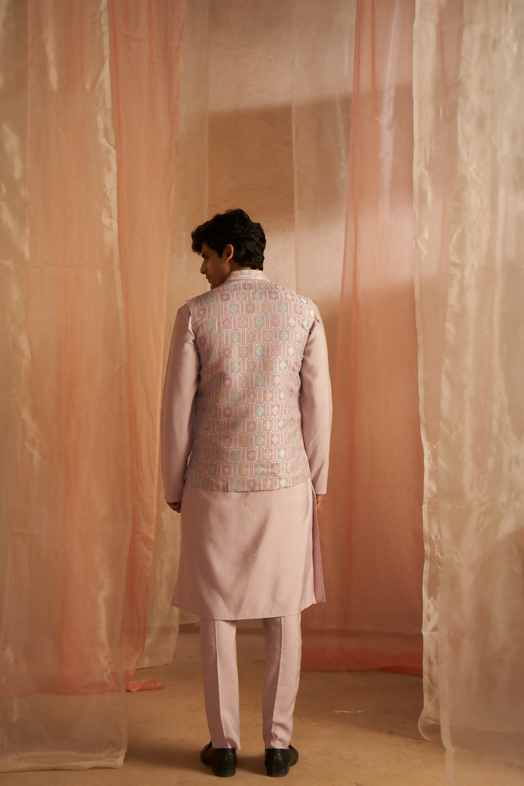 Purple Viscose Designer Printed Men's Kurta Set with Koti - Mahotsav | Grocsy