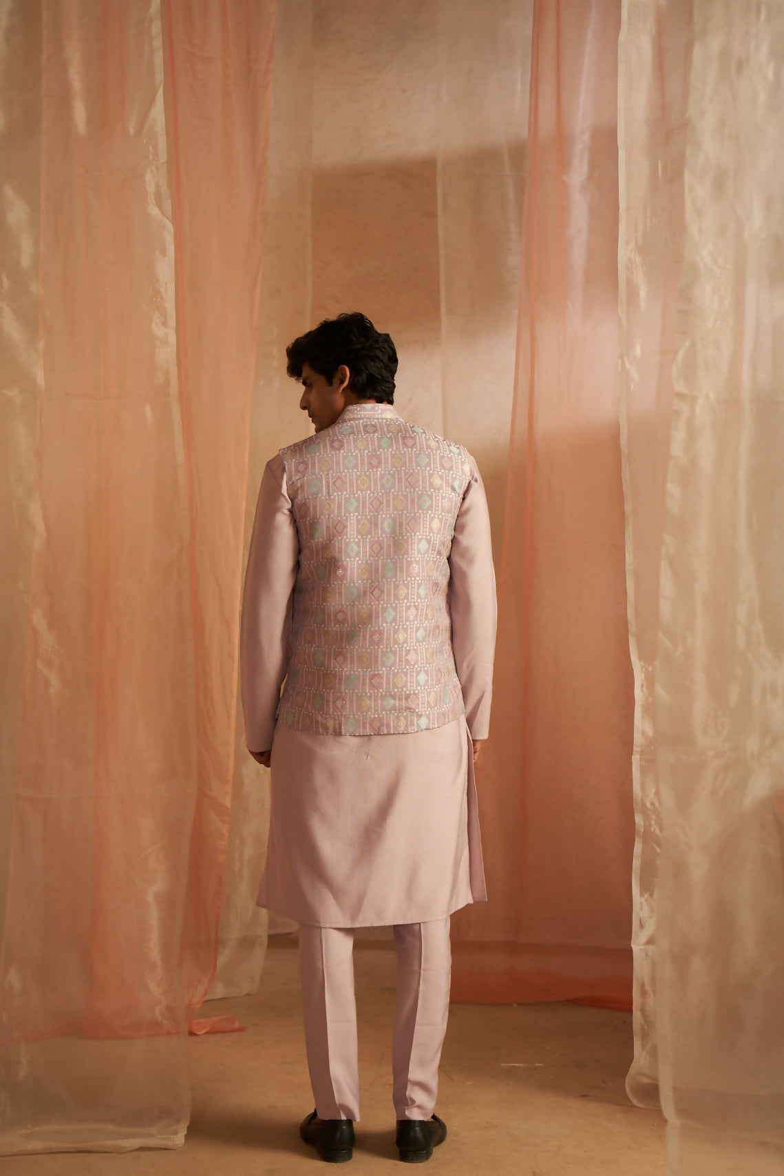 Purple Viscose Designer Printed Men's Kurta Set with Koti - Mahotsav | Grocsy