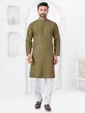 Joban Fashion Men's Rayon Cotton Olive Printed Kurta Pyjama set | Grocsy