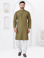 Joban Fashion Men's Rayon Cotton Olive Printed Kurta Pyjama set | Grocsy