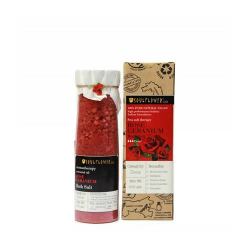 Soulflower Aromatherapy Essential Oil Rose Geranium Bath Salt | Grocsy