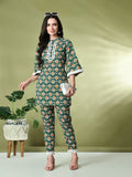 Myshka Women's Cotton Printed Co-ord set in Green Color | Grocsy