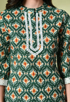 Myshka Women's Cotton Printed Co-ord set in Green Color | Grocsy