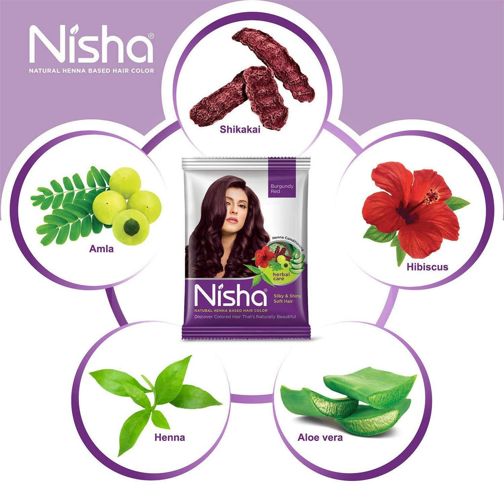 Nisha Natural Henna Based Hair Color Burgundy Red | Grocsy