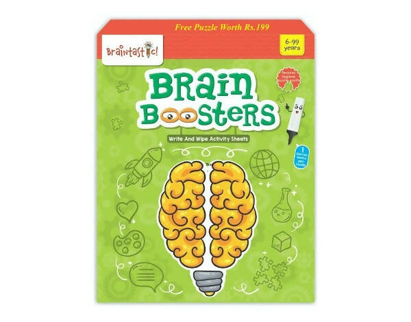 Braintastic Brain Booster Game/Toy (6-99 Years)-Write & Wipe Reusable Activity Sheets with Marker & Jigsaw Puzzle Learning Tools for Kids 6+ Years | Grocsy