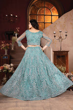 Lehenga Mart Designer Aqua Bollywood Style Bridal Lehenga Choli - Aqua-Blue | Grocsy